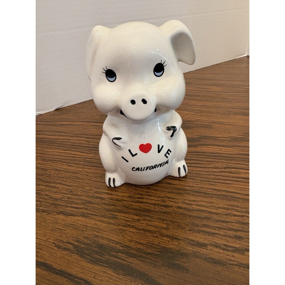 Vintage White Ceramic "I Love California" Piggy Bank